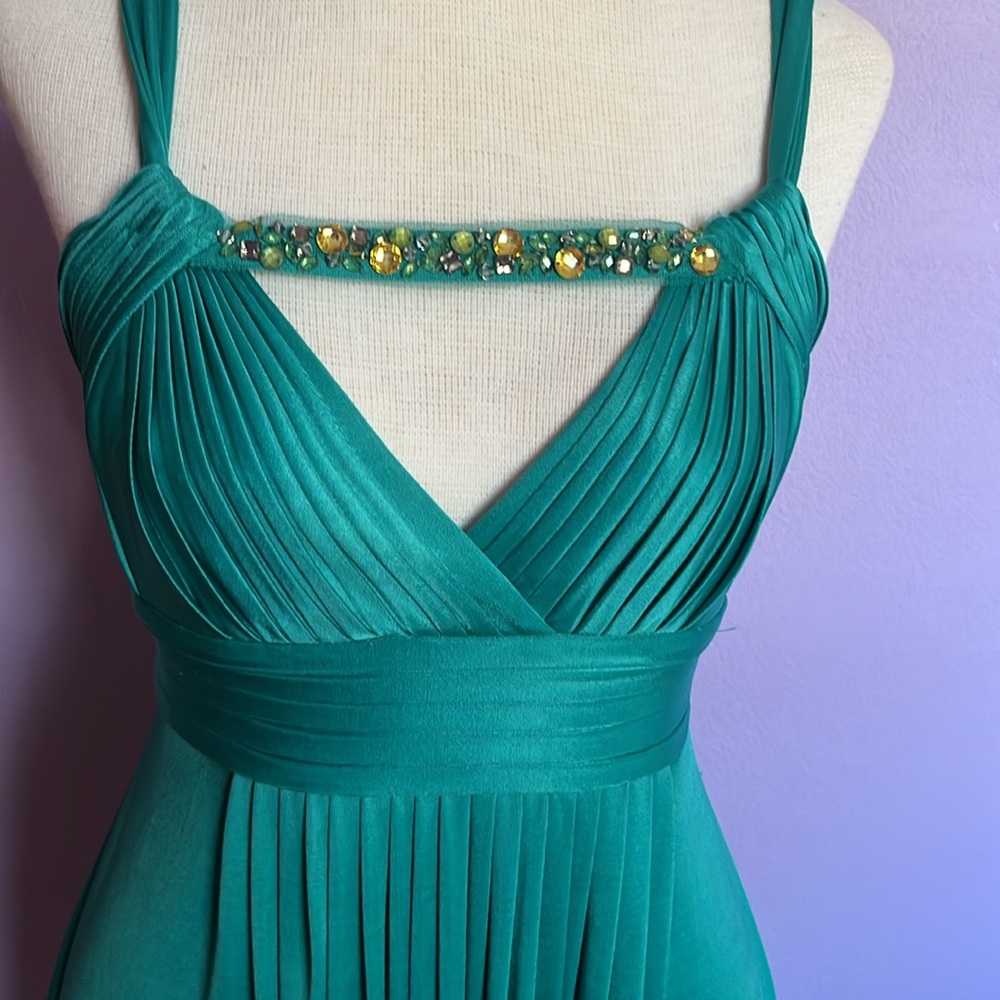 BCBGMaxAzria Silky Teal Jewel Neck Midi Dress